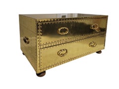Brass-Clad Riveted Campaign Trunk Coffee Table / 2-Drawer Chest