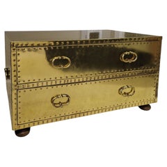 Brass-Clad Riveted Campaign Trunk Coffee Table / 2-Drawer Chest