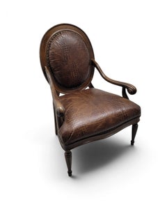 Pair of Neoclassical Louis XVI Style Alligator-Embossed Leather Armchairs