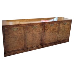 Mastercraft Postmodern Burl Wood & Brass Modular Credenza or Pair of Cabinets