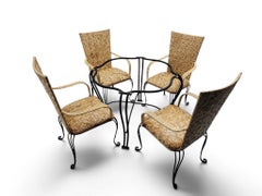 French Bistro Style Wrought Iron & Maze-Woven Rattan Dining Suite, 5 Pc Set