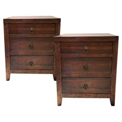 Pair of Contemporary Rustic Modern Distressed Plank-Top 3-Drawer Nightstands