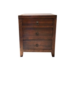 Pair of Contemporary Rustic Modern Distressed Plank-Top 3-Drawer Nightstands