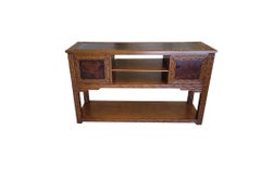 Spanish Revival Hand-Gouged Wood Media Console Credenza with Shelf