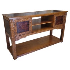 Spanish Revival Hand-Gouged Wood Media Console Credenza with Shelf