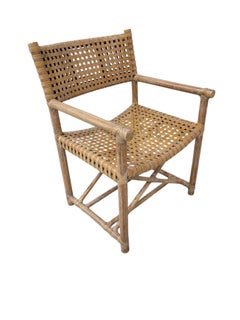 Set of Seven McGuire "Antalya" Laced Rawhide & Rattan Dining Armchairs