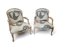 Pair of Oversized Kreiss Collection Limed Oak French Bergère Armchairs