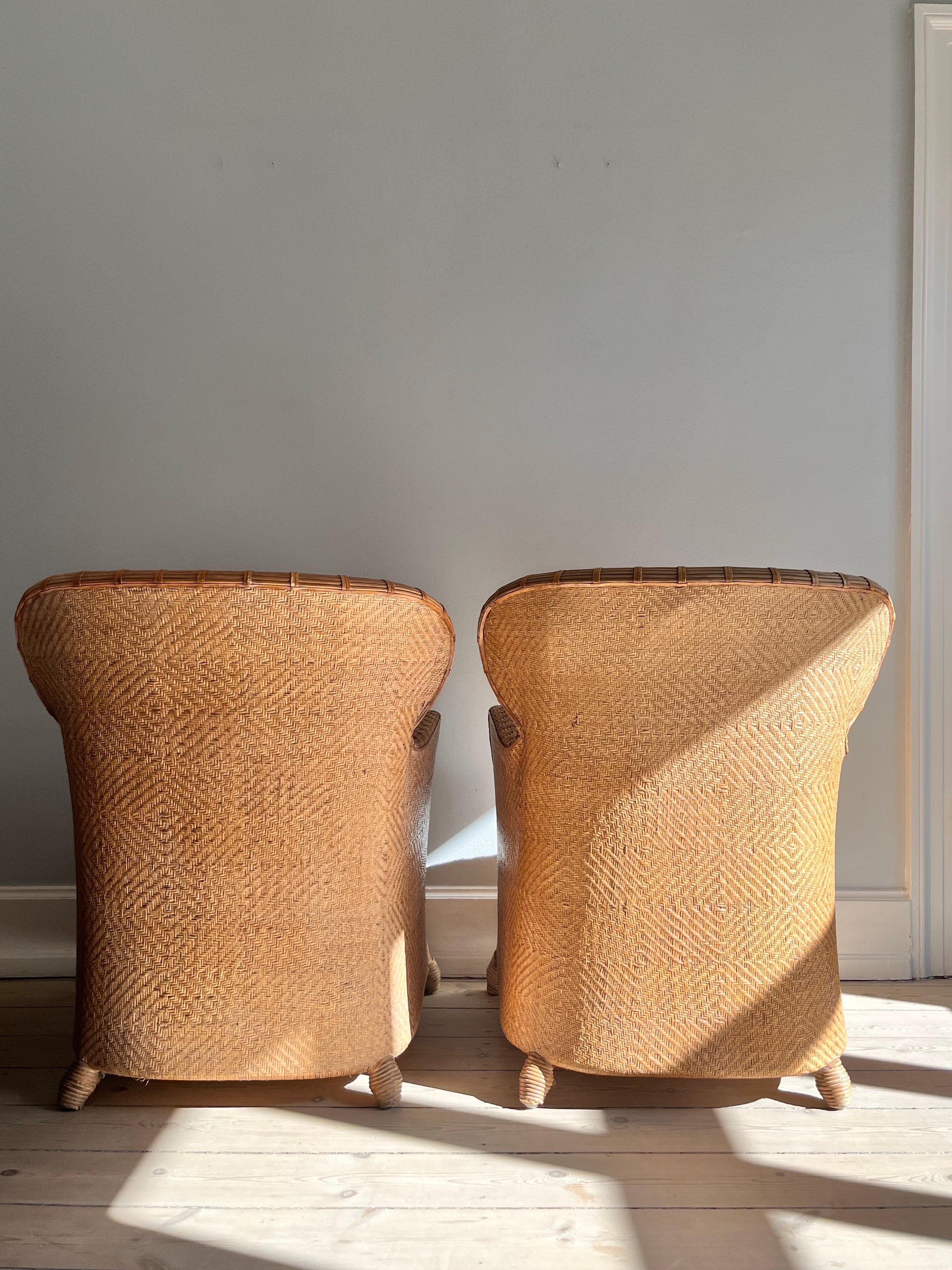 Pair of Soren Lund Lounge Chairs / Arm chairs in Wicker / Cane and leather 8