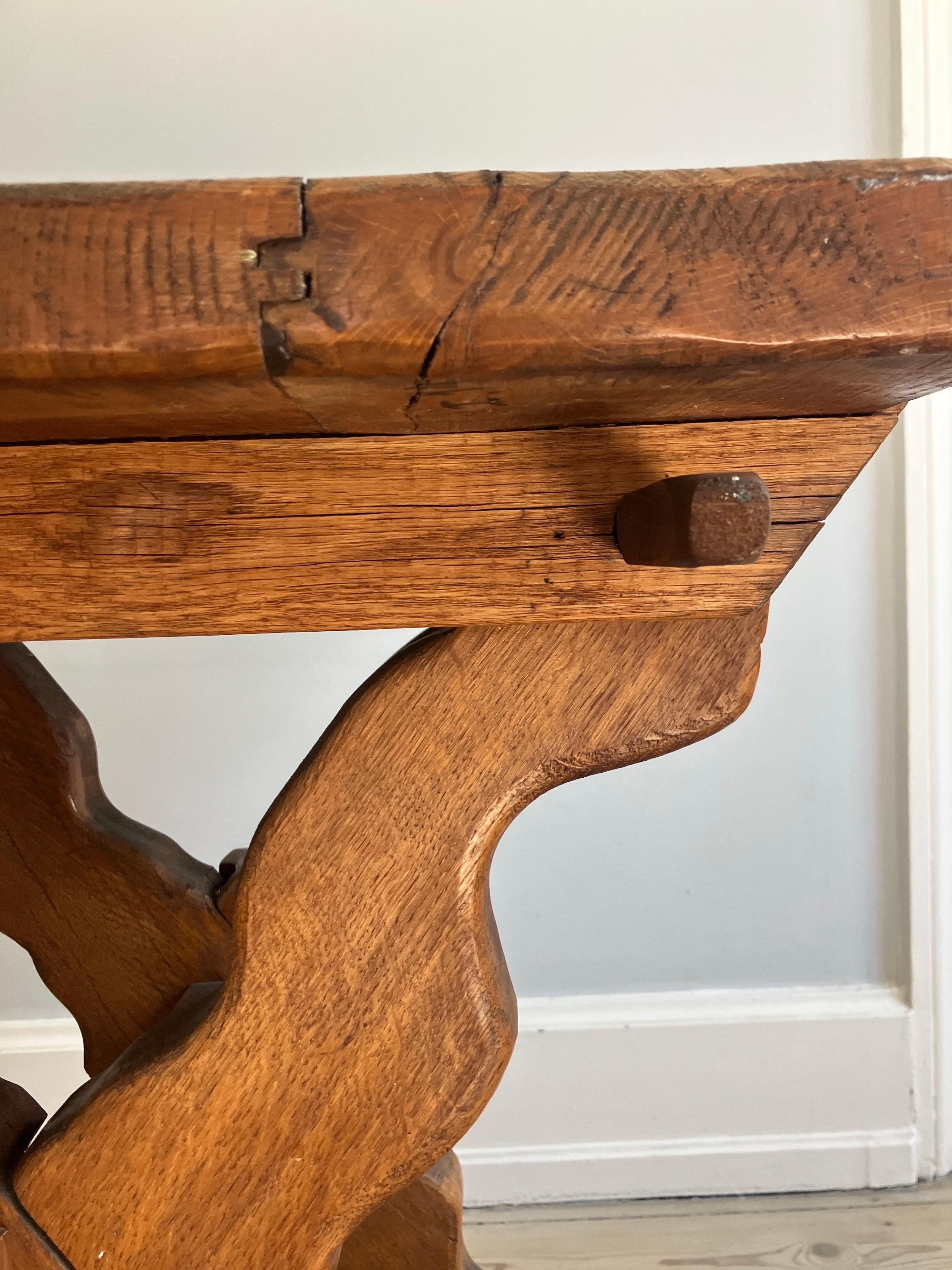 19th Century Danish Mid-Century Brutalist Desk / Small Table in Solid Oak Wood, 1920 For Sale