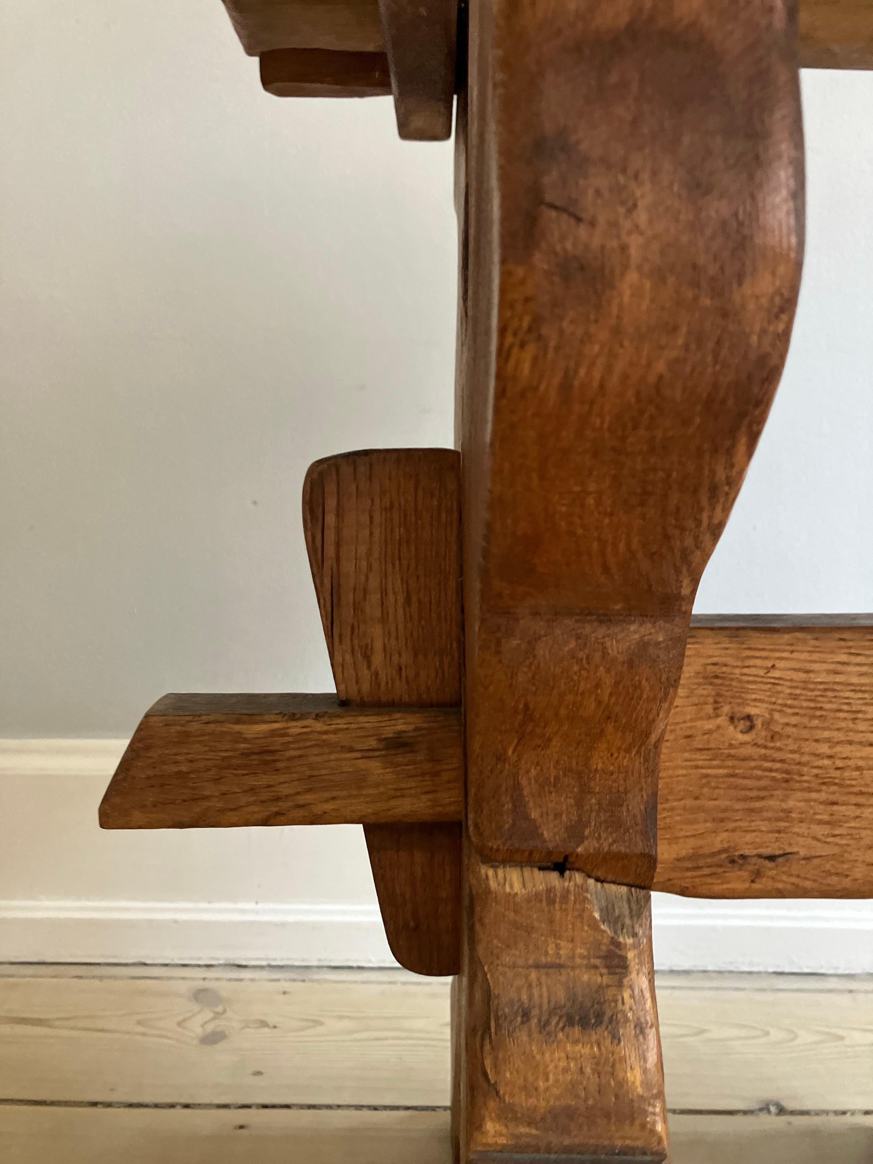 Danish Mid-Century Brutalist Desk / Small Table in Solid Oak Wood, 1920 For Sale 10