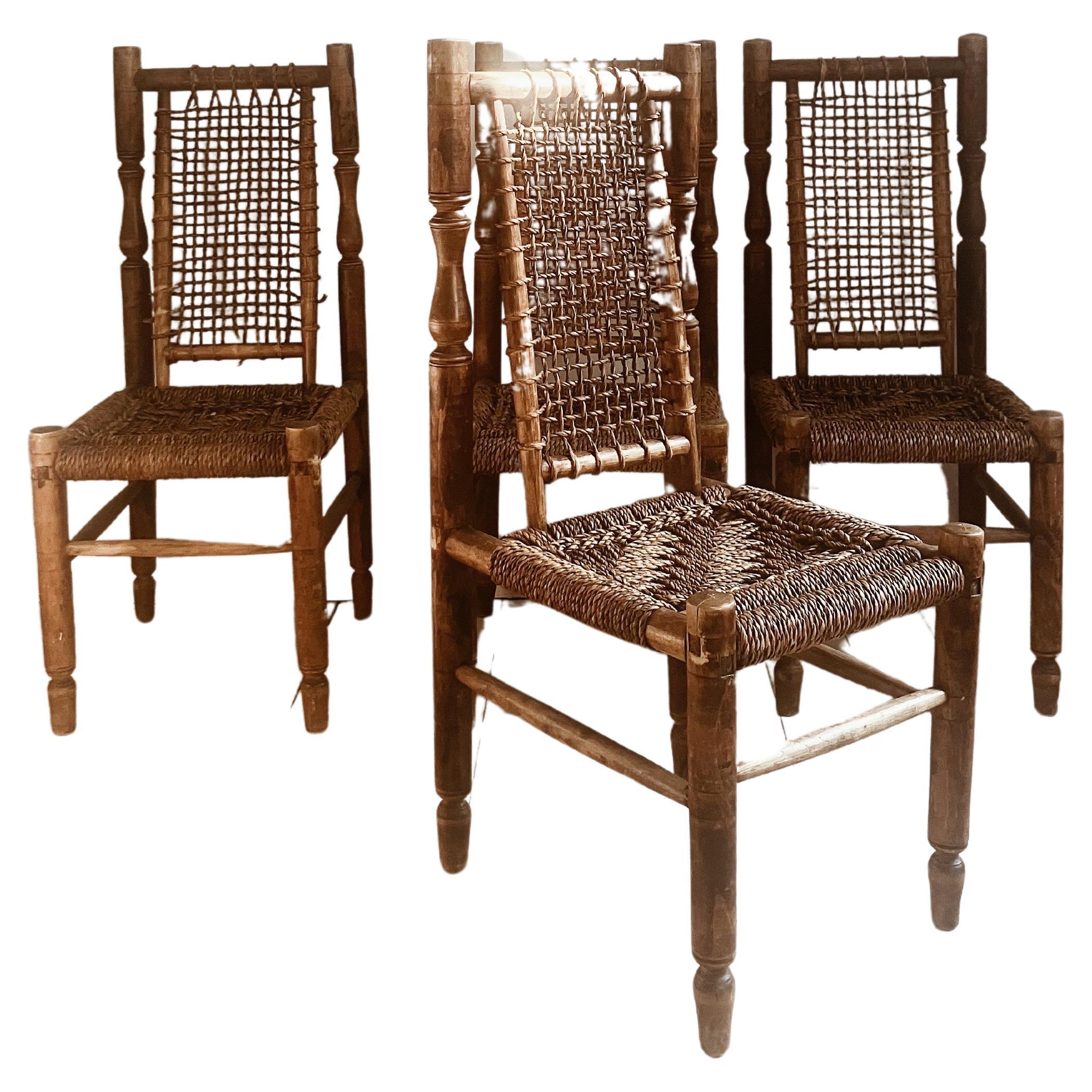 Chaises de salle à manger brutaliste en corde, milieu du siècle