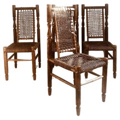 Sillas de comedor de cuerda brutalistas francesas midtcentury