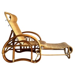 Tumbona / silla plegable italiana de mimbre / ratán