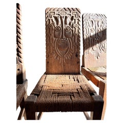 Danish folk art brutalist dining wicker rattan chairs from 1930s