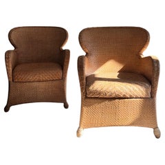 Pair of Soren Lund Lounge Chairs / Arm chairs in Wicker / Cane and leather