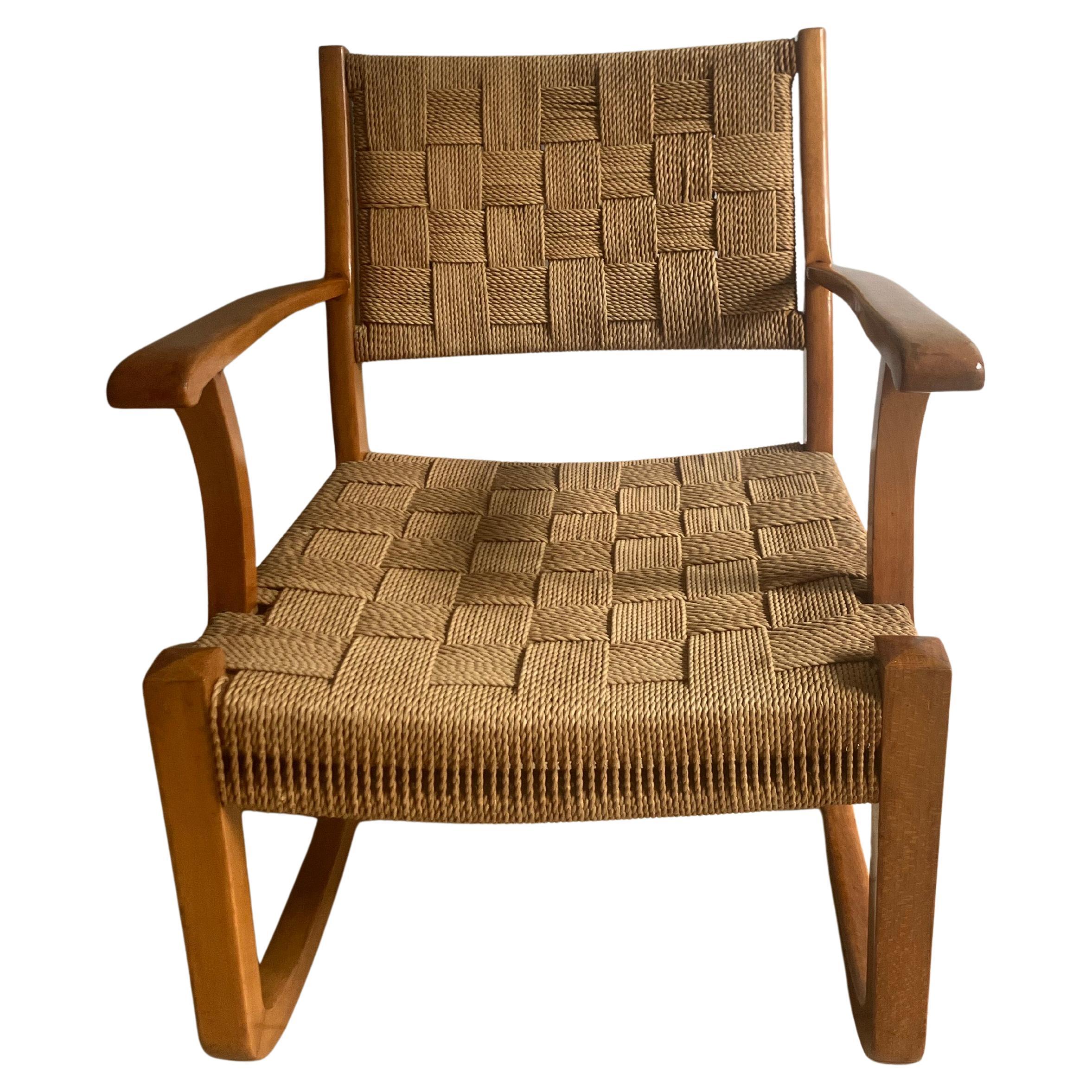 Frits Schlegel paper rush rocking chair, by Fritz Hansen