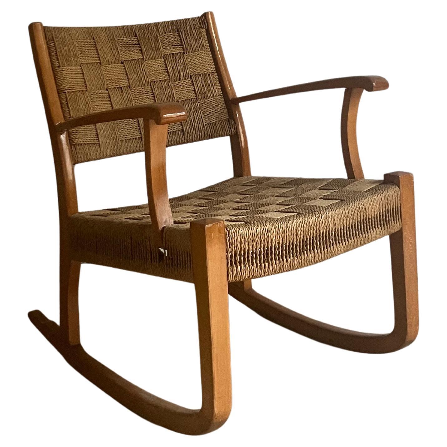 Frits Schlegel paper rush rocking chair, by Fritz Hansen For Sale