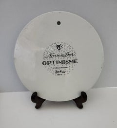 1960s BJORN WIINBLAD Ceramic Wall Plaque "OPTIMISME" Denmark - NOVEMBER