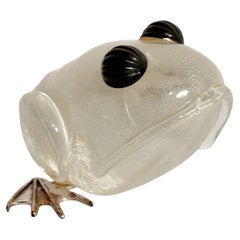 Silver-Plated Murano Glass Frog Sculpture from the 1980s
