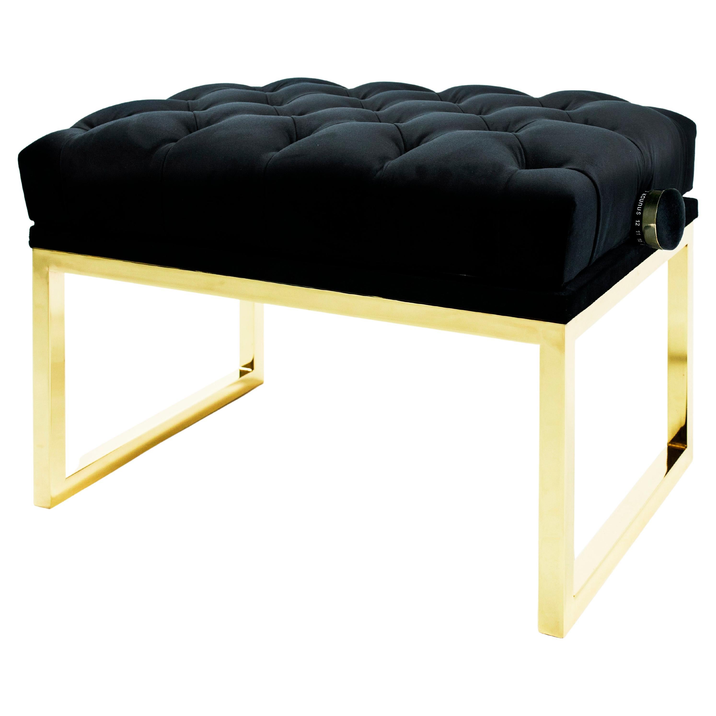 Upholstered Piano Bench Plated in Gloss Gold. Height Adjustable Piano Bench