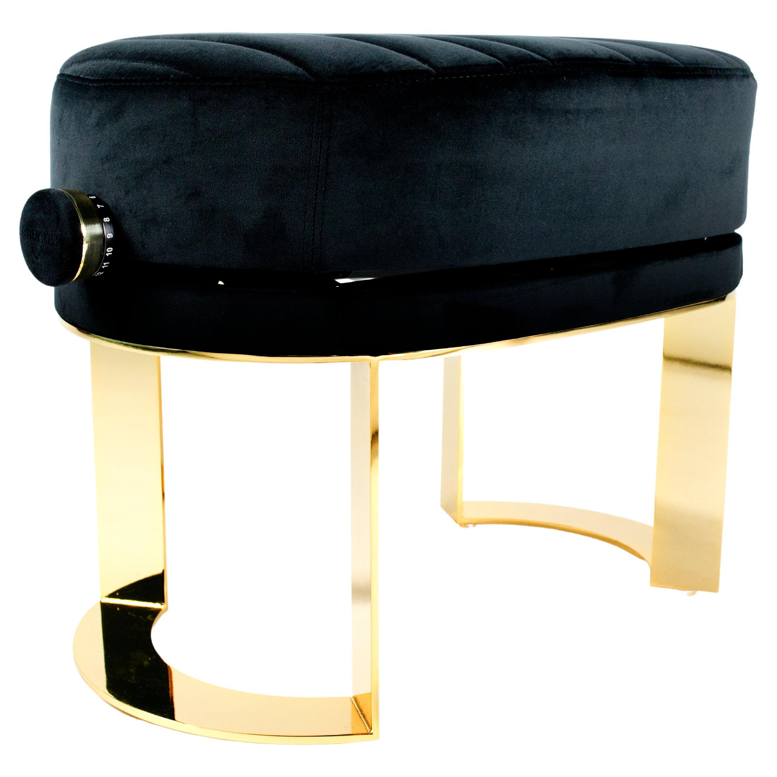 Upholstered Piano Stool with Adjustable Height in Gloss Gold.