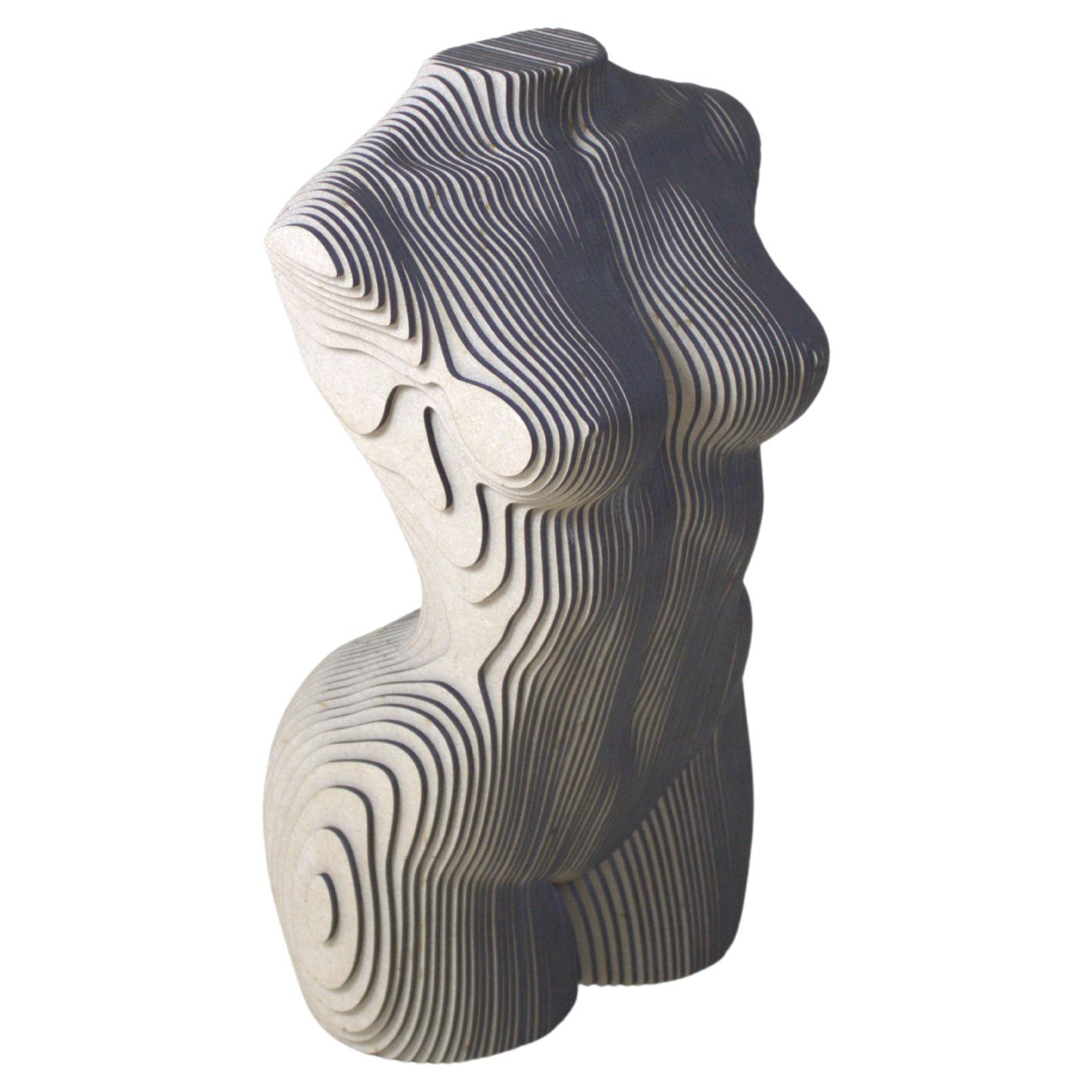 Weiße weibliche Torso-Skulptur aus Holz MDF