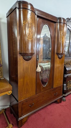 Antique English Edwardian Inlaid Wardrobe