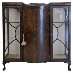 Art Deco Figured Walnut Bowfront Display Cabinet