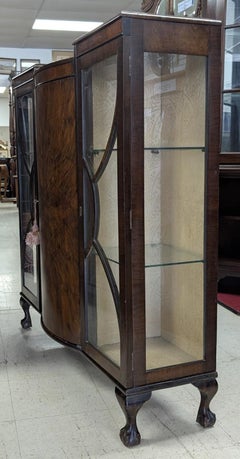 Art Deco Figured Walnut Bowfront Display Cabinet