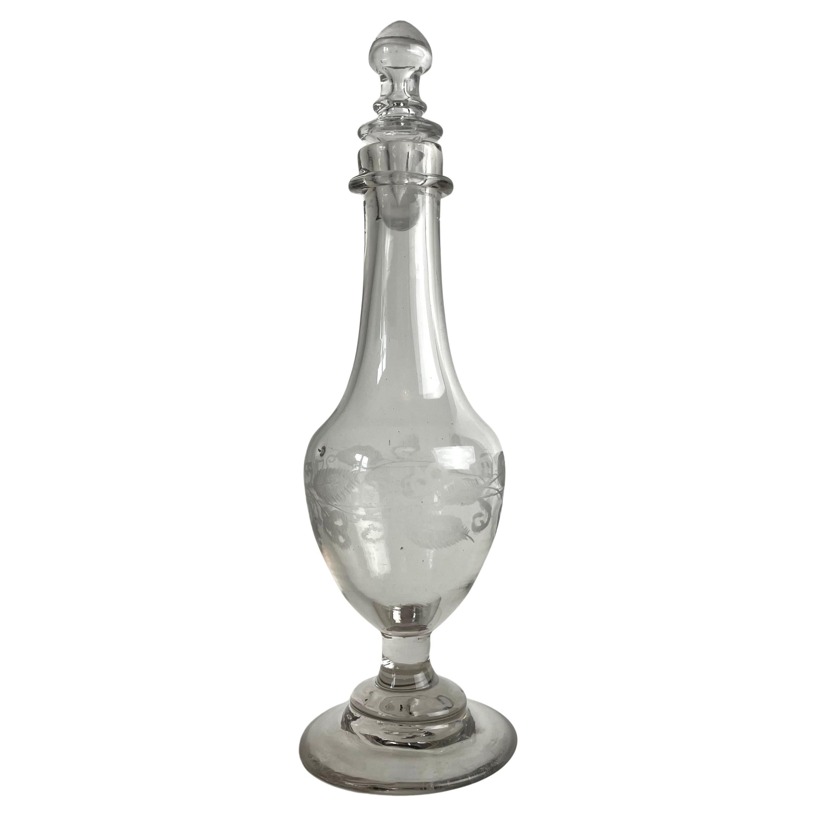 Charming Gustavian Handblown Glass Bottle with Stopper, Late 18th Century For Sale