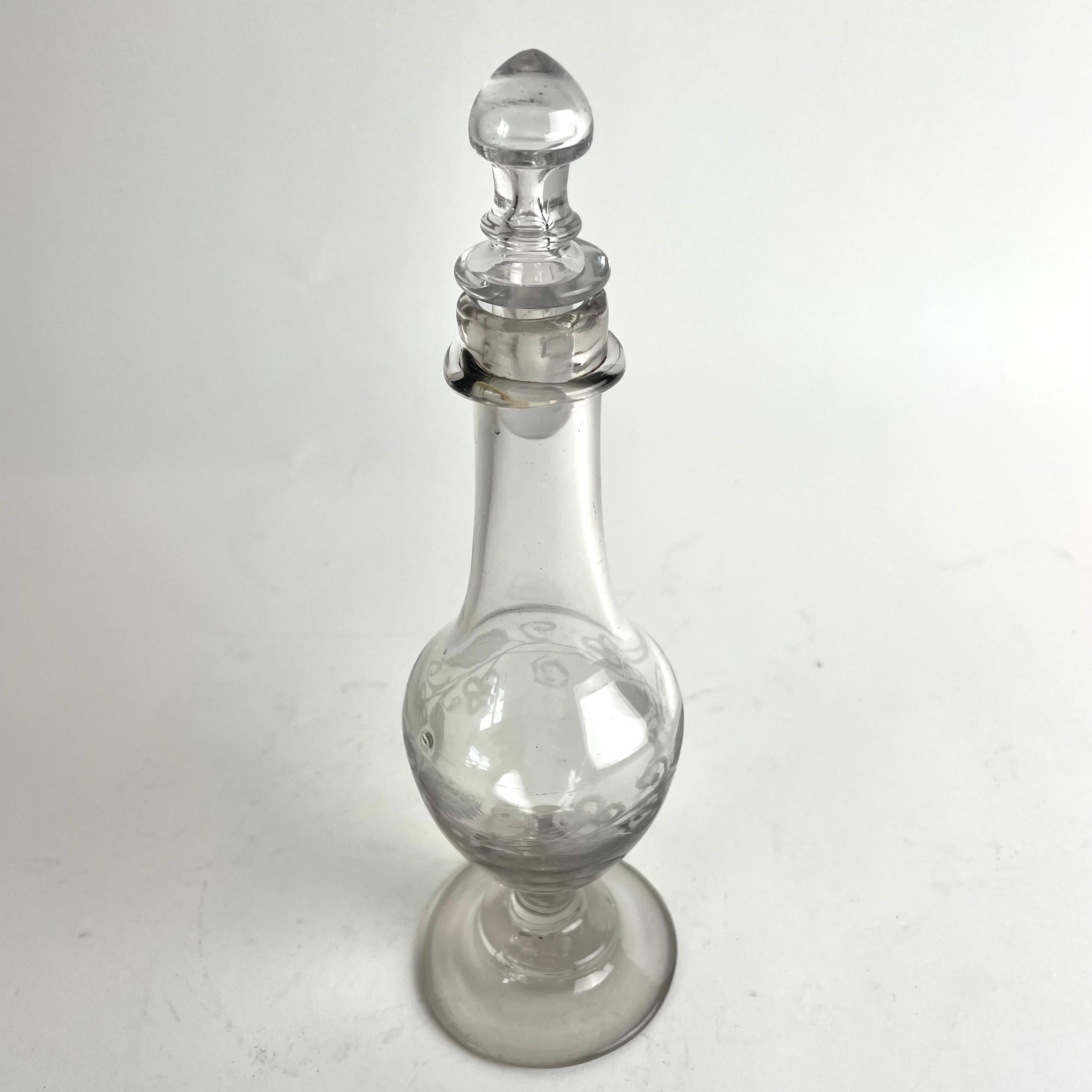 Swedish Charming Gustavian Handblown Glass Bottle with Stopper, Late 18th Century For Sale