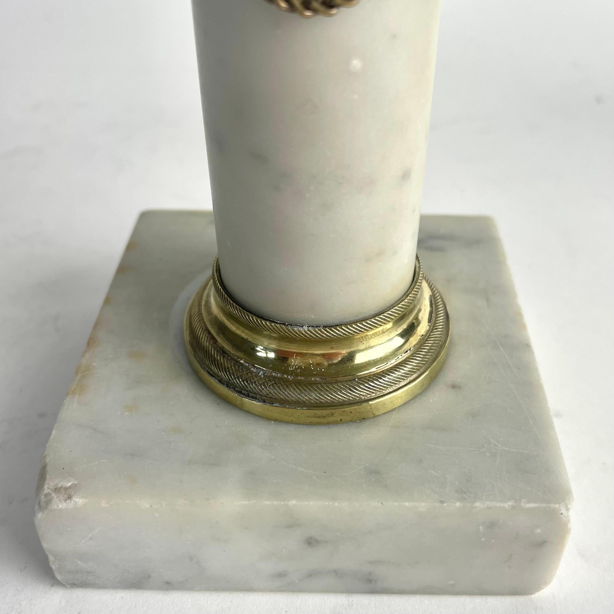 Pair of Gustavian Candlesticks in Brass and Carrara Marble, Late 18th Century For Sale 3