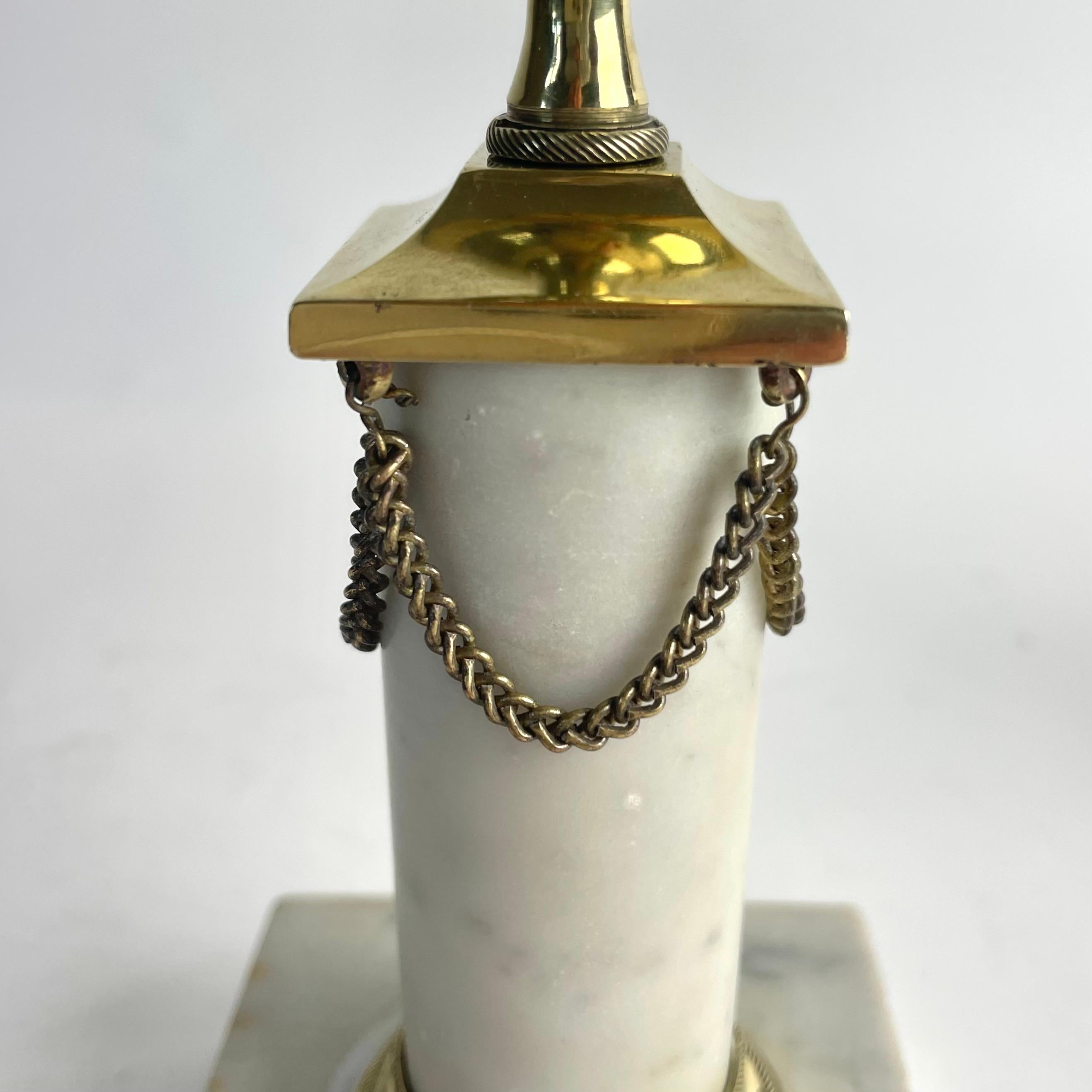 Pair of Gustavian Candlesticks in Brass and Carrara Marble, Late 18th Century For Sale 4
