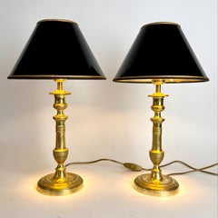 Pair of French Empire Bronze Candlestick Table Lamps, France, 1820s