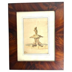 Aquarelle représentant la Fontana del Tritone, à Rome, par Joseph Magnus Stäck