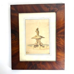 Aquarelle représentant la Fontana del Tritone, à Rome, par Joseph Magnus Stäck