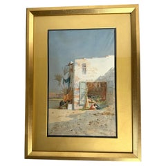 North African Street Scene Watercolor by Augustus Osborne Lamplough