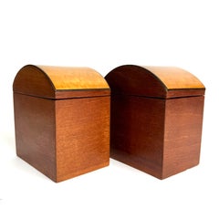 Pair of George III Mahogany and Satinwood Tea Caddies, Late 18th Century