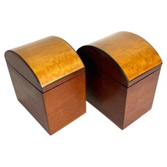 Pair of George III Mahogany and Satinwood Tea Caddies, Late 18th Century