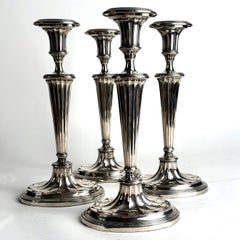 Set of Four Large Regency Style Silver-Plated Candlesticks, circa 1900
