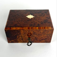 French Thuya Burl Jewelry Box with Brass Inlay, Late 19th Century