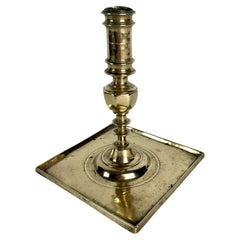17th Century Baroque Brass Candlestick with Square Base