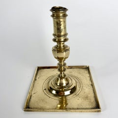 17th Century Baroque Brass Candlestick with Square Base