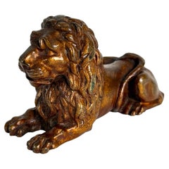 19th Century Patinated Bronze Recumbent Lion Sculpture