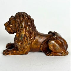 19th Century Patinated Bronze Recumbent Lion Sculpture