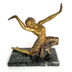 French Art Deco Dancer Sculpture in Bronzed Spelter on Marble, circa 1920–1930