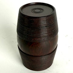 Elegant Early 19th Century Turned Wood Barrel-Shaped Box with Lid