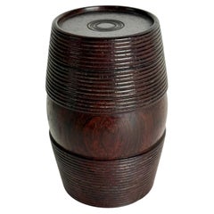 Elegant Early 19th Century Turned Wood Barrel-Shaped Box with Lid