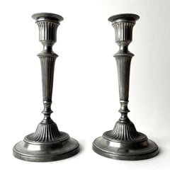 Elegant Pair of French Louis XVI Pewter Candlesticks, Late 18th Century