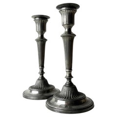 Elegant Pair of French Louis XVI Pewter Candlesticks, Late 18th Century